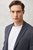 Erkek Antrasit-lacivert Slim Fit Dar Kesim Mono Yaka Kareli Klasik Takım Elbise