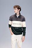 DeFacto Relax Fit Dik Yaka Fermuarlı Baskılı Kalın Sweatshirt D2562AX24AUAR63