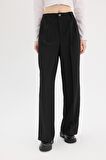 DeFacto Klasik Pantolon Wide Leg Geniş Bol Paça Fleto Cepli Yüksek Bel Standart Boy Basic Düz D8150AX24AUBK81