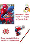 Spderman Büyük Boy Çizgili Defter 50 Yaprak ve Örümcek Adam Şekilli Kalem Başlığı ile Kurşun Kalem