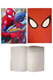 Spderman Büyük Boy Çizgili Defter 50 Yaprak ve Örümcek Adam Şekilli Kalem Başlığı ile Kurşun Kalem