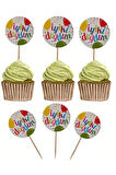  İyiki Doğdun Renkli Pasta Süsü Doğum Günü Cupcake & Pasta Süsleme Kürdanı 16 Adet 4 cm