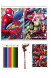 Spderman Defter,Stickerlı Boyama Kitabı,Sticker ,Kurşun Kalem,Örümcek Adam Kalem Başlığı,Boya Kalemi