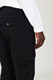 Erkek Siyah Slim Fit Dar Kesim Kargo Cepli Pamuklu Esnek Pantolon