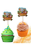 Safari Temalı Doğum Günü Cupcake & Pasta Süsleme Kürdanı Sevimli Hayvanlar Kürdan 20 Adet 4 cm