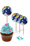 Köpek Balığı Figür Doğum Günü Cupcake Süsü Kürdan & Deniz Temalı Shark Pasta Süsleme Kürdanı 16 Adet