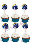 Köpek Balığı Figür Doğum Günü Cupcake Süsü Kürdan & Deniz Temalı Shark Pasta Süsleme Kürdanı 16 Adet
