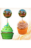 Safari Temalı Doğum Günü Cupcake & Pasta Süsleme Kürdanı Sevimli Hayvanlar Kürdan 20 Adet Çapı 3,5cm