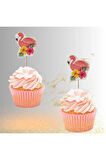 Flamingo Pasta Kürdanı Flamingo Temalı Doğum Günü & Etkinlik Pasta Süsleme Cupcake Kürdan Süsü 16'Lı