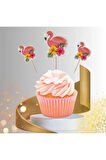 Flamingo Pasta Kürdanı Flamingo Temalı Doğum Günü & Etkinlik Pasta Süsleme Cupcake Kürdan Süsü 16'Lı