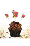 Flamingo Pasta Kürdanı Flamingo Temalı Doğum Günü & Etkinlik Pasta Süsleme Cupcake Kürdan Süsü 16'Lı