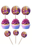 Rapunzel Temalı Doğum Günü Cupcake & Pasta Süsleme Kürdanı Rapunzel 16 Adet 4 cm