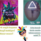 SQUID GAME Boyama Kitabı (stickerlı arka kapak kesilerek maskeli),Kalem Kutusu ve 12'li Boya Kalemi