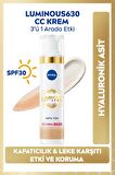 Nivea Luminous630 Koyu Leke Karşıtı CC Yüz Kremi 40ml, SPF30 Güneş Koruyucu, Hyaluronik Asit, Orta Ton