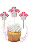Flamingo Temalı Doğum Günü Cupcake & Pasta Süsleme Kürdanı Flamingo 16 Adet 4 cm