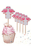 Flamingo Temalı Doğum Günü Cupcake & Pasta Süsleme Kürdanı Flamingo 16 Adet 4 cm
