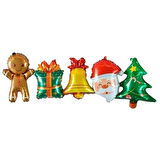 Mini Set Noel Baba,Çan,Çam Ağacı,Kurabiye Adam Birleşik Sıralı (birbirine bağlı) Folyo Balon 98*42cm