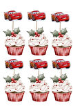 Cars Temalı Doğum Günü Cupcake & Pasta Süsleme Kürdanı Arabalar Kürdan Şimşek McQueen 16 Adet 4 cm