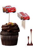 Cars Temalı Doğum Günü Cupcake & Pasta Süsleme Kürdanı Arabalar Kürdan Şimşek McQueen 16 Adet 4 cm