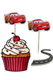 Cars Temalı Doğum Günü Cupcake & Pasta Süsleme Kürdanı Arabalar Kürdan Şimşek McQueen 16 Adet 4 cm