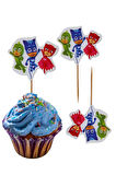  PJ Maskeliler Temalı Doğum Günü Cupcake & Pasta Süsleme Kürdanı Pj Masks 16 Adet 4 cm
