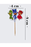  PJ Maskeliler Temalı Doğum Günü Cupcake & Pasta Süsleme Kürdanı Pj Masks 16 Adet 4 cm