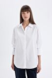 DeFacto Oversize Geniş Kalıp Basic Düz Poplin Uzun Kollu Gömlek D3152AX24AUWT34