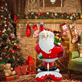 Orta Boy Noel Baba Folyo Balon 120*68 cm Yeni Yıl Temalı Dekor Ayaklı Yerde Durabilen Noel Balonu