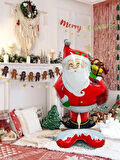 Orta Boy Noel Baba Folyo Balon 120*68 cm Yeni Yıl Temalı Dekor Ayaklı Yerde Durabilen Noel Balonu