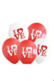 Love Baskılı Lateks Balon Kırmızı Krem Renk 5 Adet 12 İnç