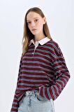 Coool Loose Fit Çizgili Polo Yaka Uzun Kollu Tişört