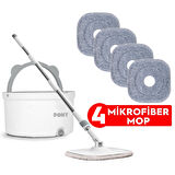 PONY BEYAZ 4 ADET MİKROFİBER MOP TEMİZ & KİRLİ SUYU  AYIRMA ÖZELLİĞİ OTOMATİK TEMİZLİK SETİ PASPAS