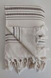 Sevim Krem Çizgili Havlu Peştemal 90x170 - %100 Pamuk & Yumuşak