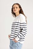 DeFacto Relax Fit Bisiklet Yaka Çizgili İnce Sweatshirt A9255AX24SPNV31