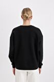 DeFacto Loose Fit Bisiklet Yaka Baskılı Kalın Siyah Sweatshirt C7810AX24WNBK81