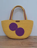 handmade sarı el çantası (mor detaylı)