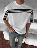 OVERSIZE KOL OMUZ ÇİZGİLİ PENYE TİŞÖRT