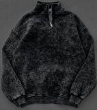 YIKAMALI KUMAŞ OVERSIZE DÜĞMELİ YAKALI SWEAT - %100 PENYE OVERSIZE SWEATSHIRT