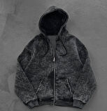 KAPŞONLU FERMUARLI HIRKA - YIKAMALI PENYE ŞARDONLU OVERSIZE HIRKA