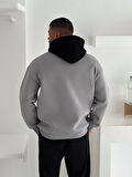 W ARMALI OVERSIZE ŞARDONLU SWEATSHIRT - ÇİFT RENK KAPÜŞONLU KALİTEİL SWEAT