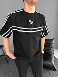 2 İPLİK PENYE KUMAŞ SİYAH BEYAZ TİŞÖRT - YENİ SEZON SİYAH BEYAZ ÇİZGİLİ KARTAL t-shirt