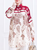 OVERSIZE VİSKON TUNİK GÖMLEK - OVAL KESİM DESENLİ ÇİÇEKLİ GÖMLEK