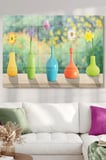 Renkli Çiçekler Ve Vazolar|doğa Temalı Cam Tablo | Dekoratif Cam Tablo | 50x70 Cm