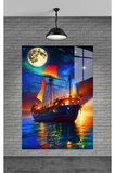 Gemi Ve Dolunay Cam Tablo Ev Dekorasyon,balkon Dekorasyonu,dekoratif,duvar Tablo,mutfak Tablo