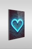 Neon Stil Mavi Kalp Dikey Cam Tablo