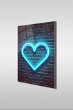 Neon Stil Mavi Kalp Dikey Cam Tablo