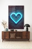Neon Stil Mavi Kalp Dikey Cam Tablo