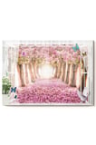 Pembe Ağaçlı Yol | Doğa Temalı Temalı Modern Uv Dijital Baskı Dekoratif Cam Tablo | 50x70 Cm