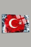 Türk Bayrağı 2 Ev Ofis Okul İçin 4mm Kırılmaz Temperli Yüksek Çözünürlüklü Cam Tablo