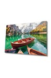Göl, Kaya, Kayık Ve Orman Doğa Manzarası Cam Tablo, Temperli ve Rodajlı Dayanıklı Cam